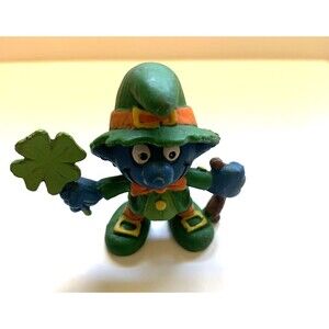 Smurf Figure 1982 Leprechaun Shamrock St Patrick's Clover Shleich Peyo Portugal